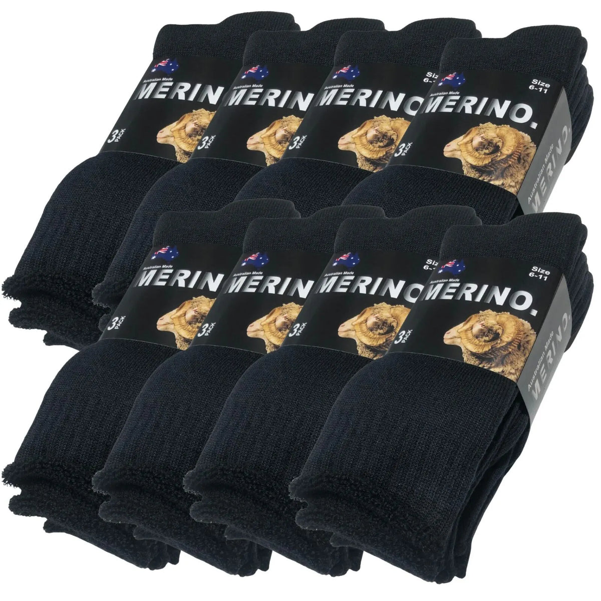 9 Pairs MERINO WOOL SOCKS Mens Heavy Duty Premium Thick Work Socks Cushion in Black - Image 2