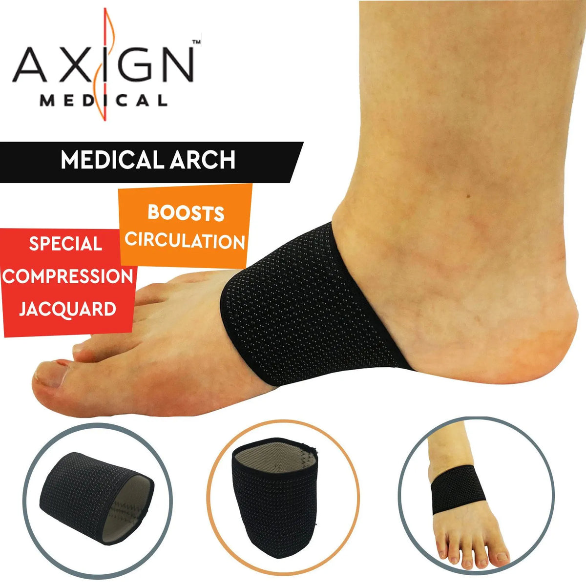 1 Pair AXIGN Medical Arch Compression Foot Band - Black - Image 2