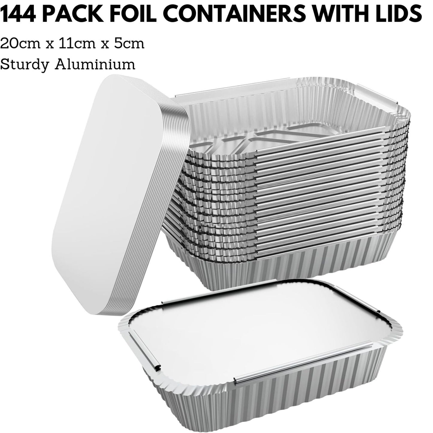 144x Aluminium Disposable Foil Food Container Trays Pans w/ Lids Covers Bulk 20x11x5cm - Image 2