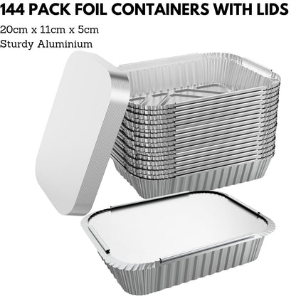 144x Aluminium Disposable Foil Food Container Trays Pans w/ Lids Covers Bulk 20x11x5cm - Image 2
