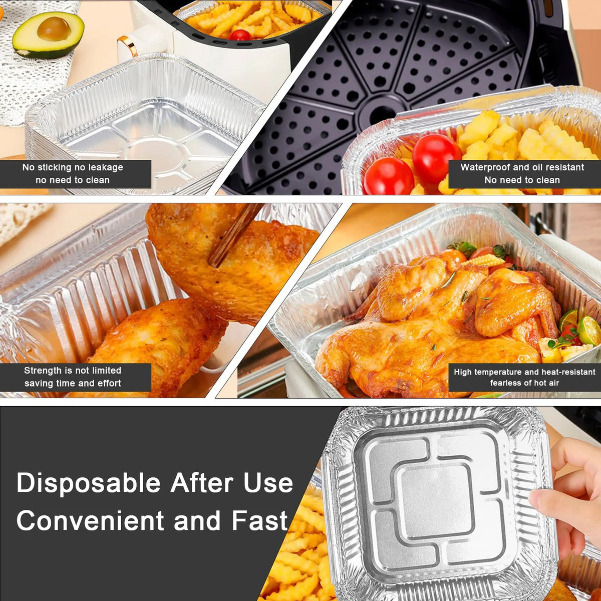 120x Aluminium Square Baking Trays Disposable - Suits Air Frying 20x20x4.5cm - Image 3