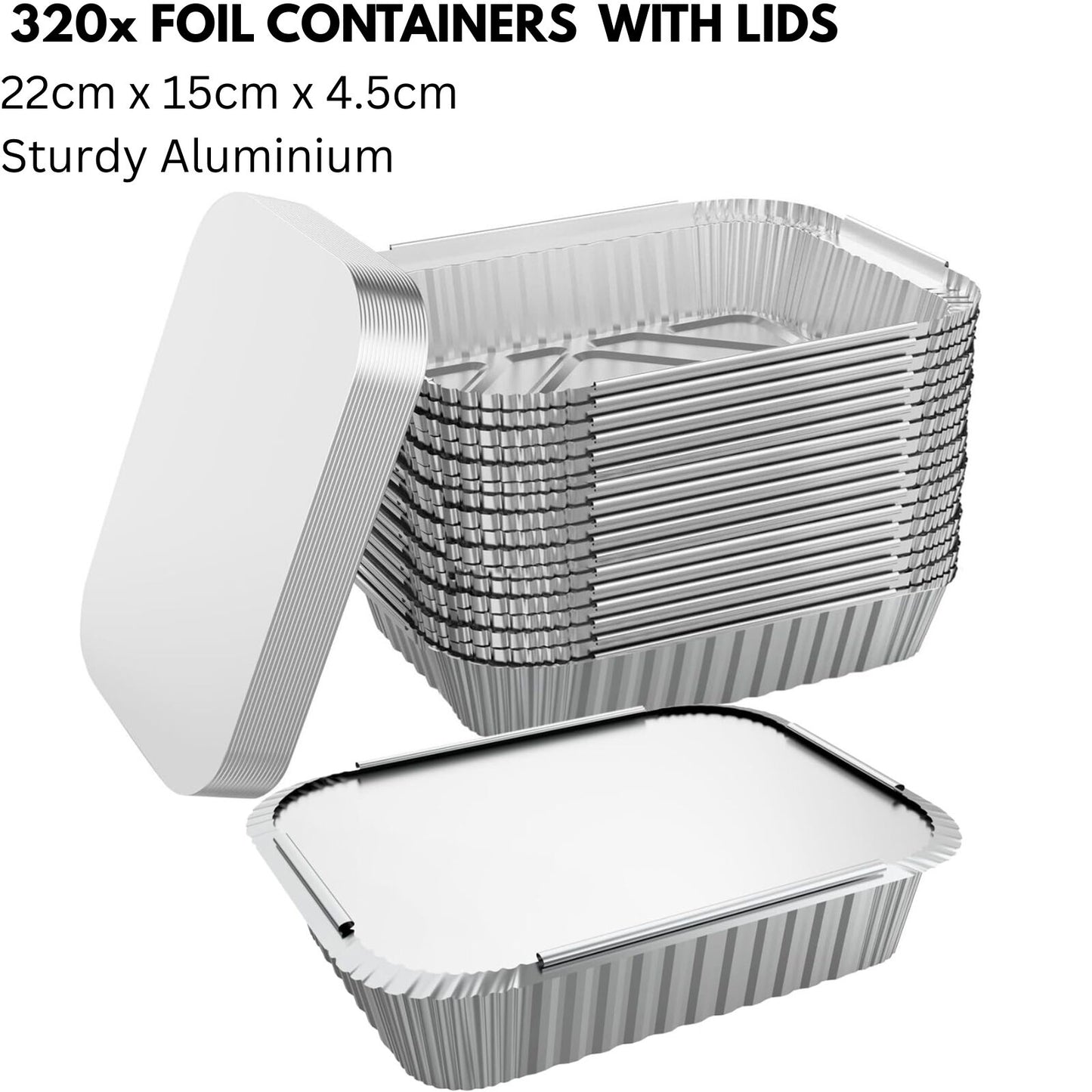 320x Aluminium Disposable Foil Food Container Trays Pans w/ Lids Covers Bulk 22x15x4.5cm - Image 2