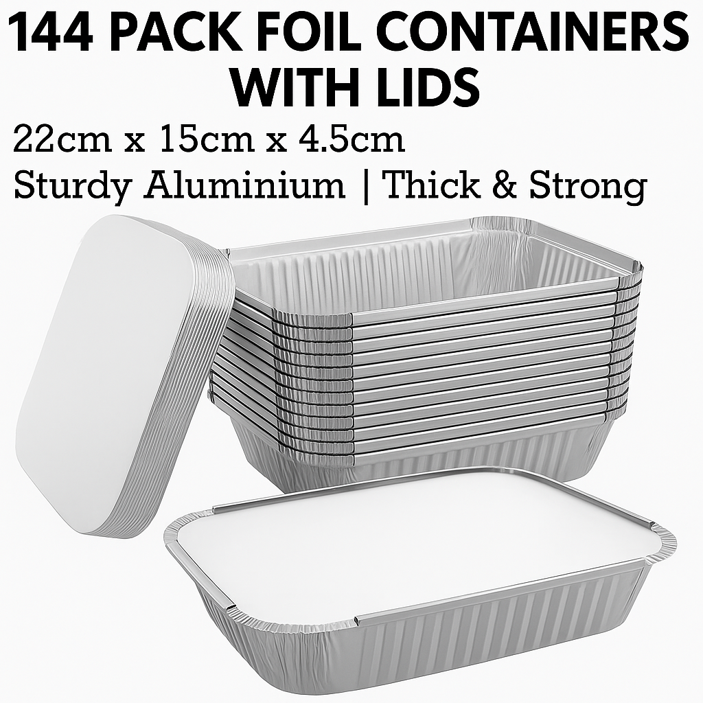 144x Aluminium Disposable Foil Food Container Trays Pans w/ Lids Covers Bulk 22cm*15cm*4.5cm - Image 2