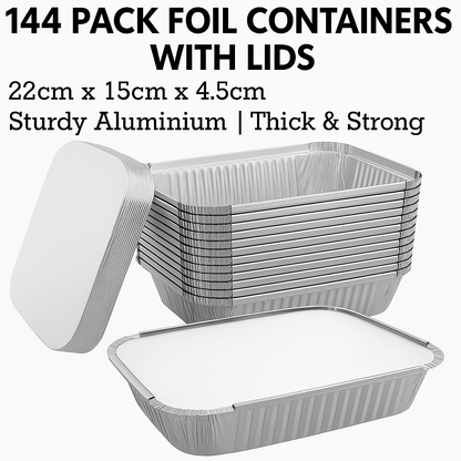 144x Aluminium Disposable Foil Food Container Trays Pans w/ Lids Covers Bulk 22cm*15cm*4.5cm - Image 2