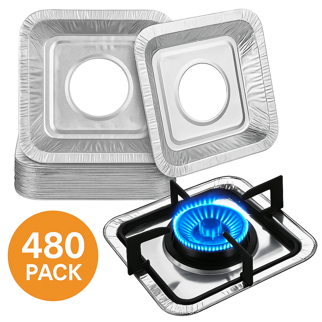 480x Aluminium Disposable Foil Stove Burner Covers Bulk - Square - Image 2