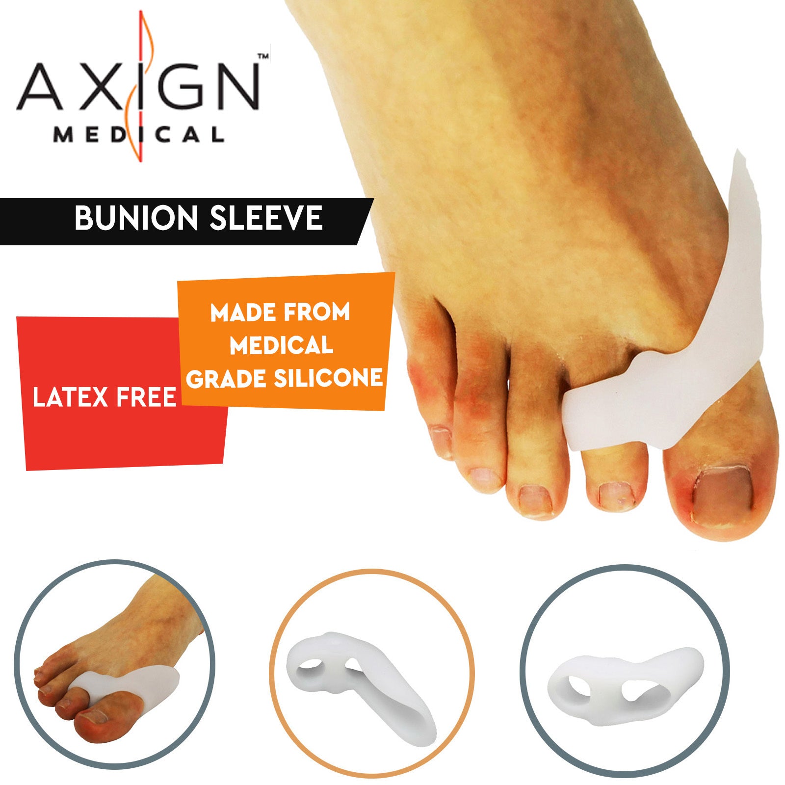 1 Pair Axign Medical Bunion Sleeve Separator Pain Relief Alignment - Image 2