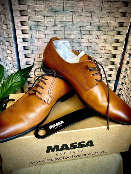 Massa Ascoli Leather Derby Dress Lace Up Shoes Wedding Business Formal in Tan - UK 11 - Image 2