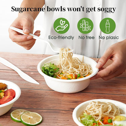600pcs Disposable Sugarcane Bagasse Round Bowls - 18cm (450ml) - Bulk - Image 5