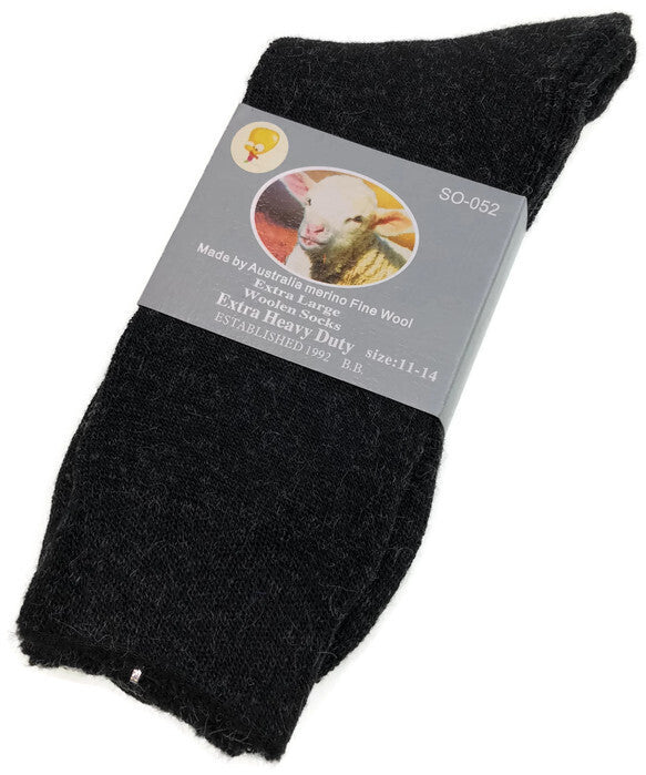 1 Pair Merino Wool Blend Woolen Work Socks Hiking Heavy Duty Warm Winter Thermal - Black - 11-14 - Image 3