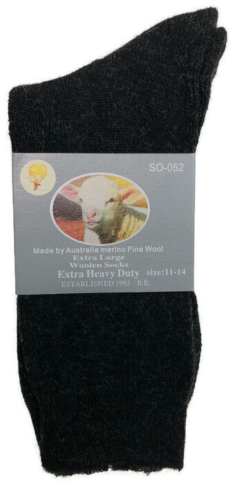 1 Pair Merino Wool Blend Woolen Work Socks Hiking Heavy Duty Warm Winter Thermal - Black - 11-14 - Image 4