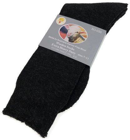 1 Pair Merino Wool Blend Woolen Work Socks Hiking Heavy Duty Warm Winter Thermal - Black - 7-11 - Image 3