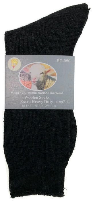 1 Pair Merino Wool Blend Woolen Work Socks Hiking Heavy Duty Warm Winter Thermal - Black - 7-11 - Image 4