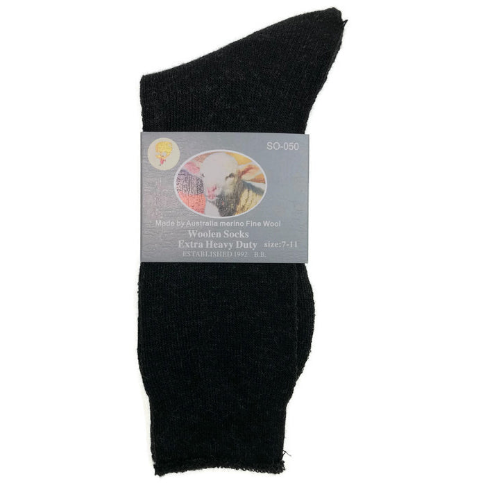 1 Pair Merino Wool Blend Woolen Work Socks Hiking Heavy Duty Warm Winter Thermal - Black - 7-11 - Image 7