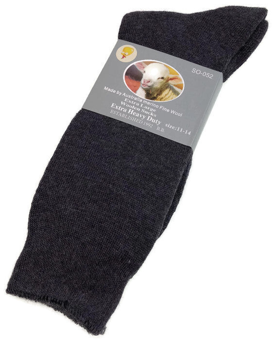 1 Pair Merino Wool Blend Woolen Work Socks Hiking Heavy Duty Warm Winter Thermal - Charcoal - 11-14 - Image 3