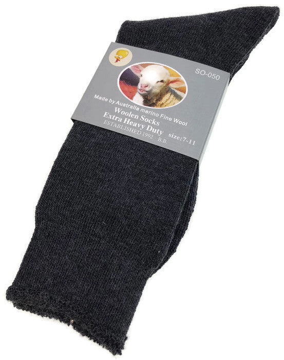 1 Pair Merino Wool Blend Woolen Work Socks Hiking Heavy Duty Warm Winter Thermal - Charcoal - 7-11 - Image 2