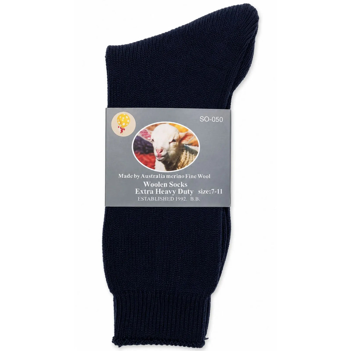 1 Pair Merino Wool Blend Work Socks Thermal Hiking Winter Warm Socks - Navy - Image 2