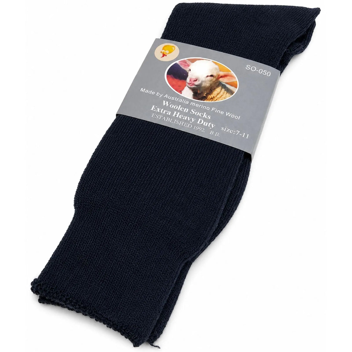 1 Pair Merino Wool Blend Work Socks Thermal Hiking Winter Warm Socks - Navy - Image 3