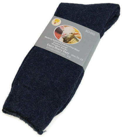 1 Pair Merino Wool Blend Woolen Work Socks Hiking Heavy Duty Warm Winter Thermal - Navy - 11-14 - Image 2