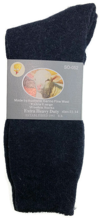 1 Pair Merino Wool Blend Woolen Work Socks Hiking Heavy Duty Warm Winter Thermal - Navy - 11-14 - Image 4