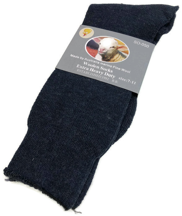 1 Pair Merino Wool Blend Woolen Work Socks Hiking Heavy Duty Warm Winter Thermal - Navy - 7-11 - Image 3