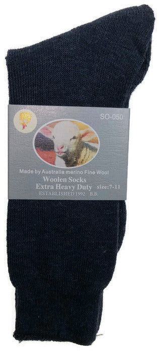 1 Pair Merino Wool Blend Woolen Work Socks Hiking Heavy Duty Warm Winter Thermal - Navy - 7-11 - Image 4