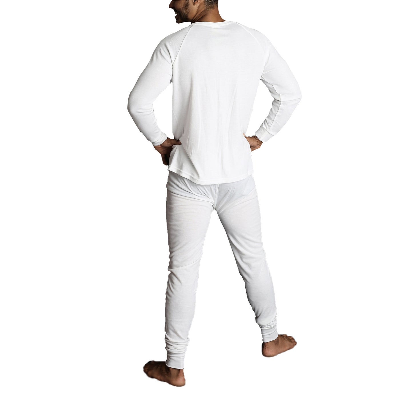 2pcs Set Mens Merino Wool Blend Long Sleeve Thermal Top & Long Johns Pants Underwear - Beige - XL - Image 5