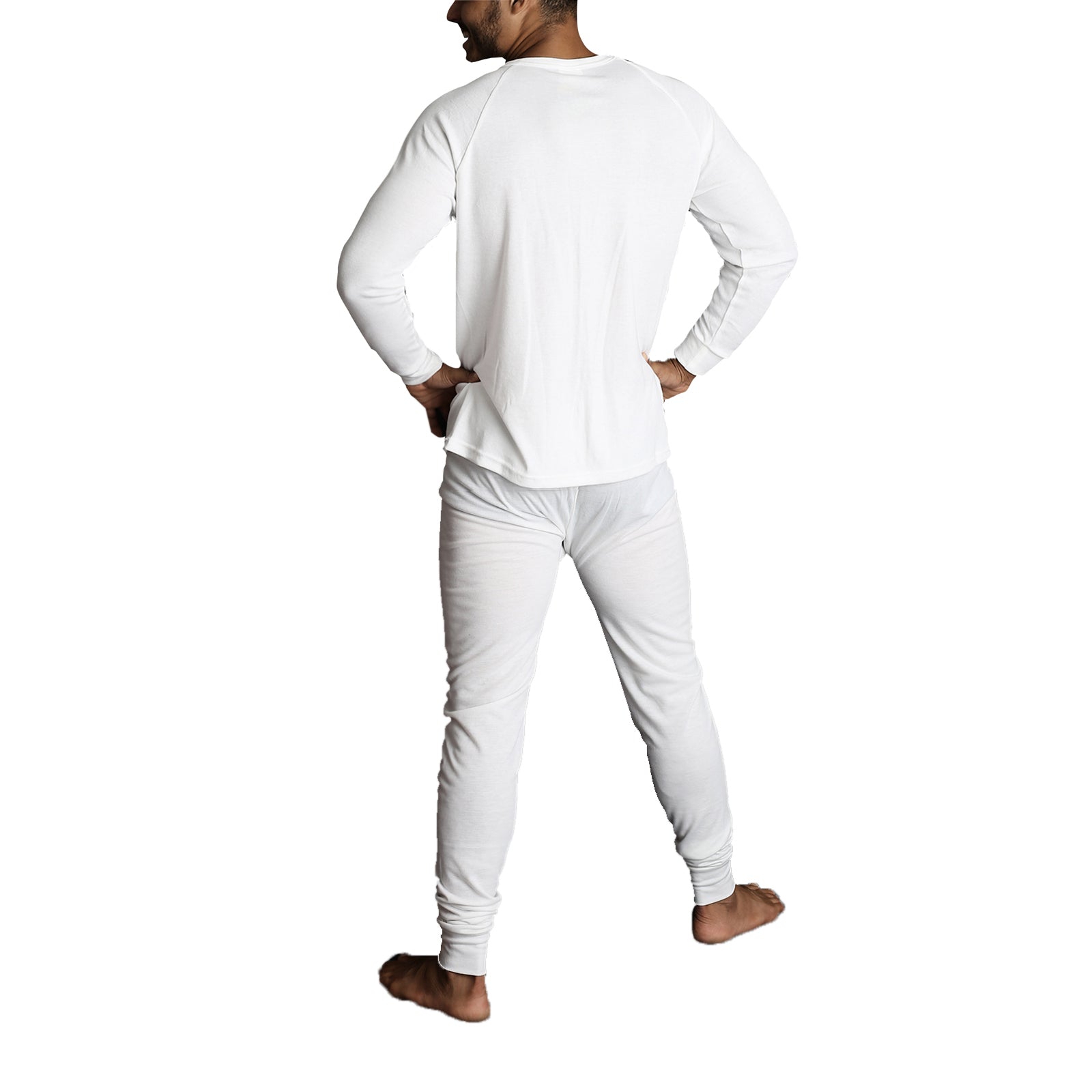 2pcs Set Mens Merino Wool Blend Long Sleeve Thermal Top & Long Johns Pants Underwear - Beige - XL - Image 5