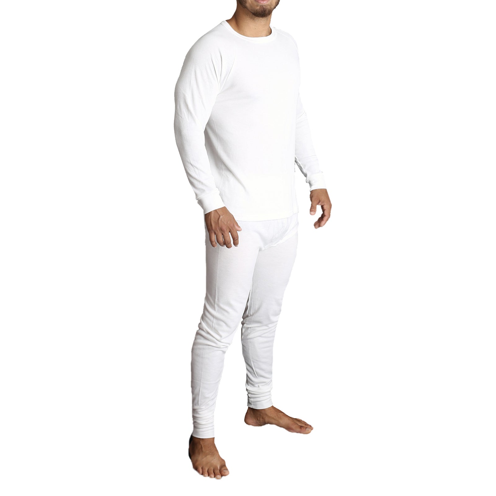 2pcs Set Mens Merino Wool Blend Long Sleeve Thermal Top & Long Johns Pants Underwear - Beige - XXL - Image 2