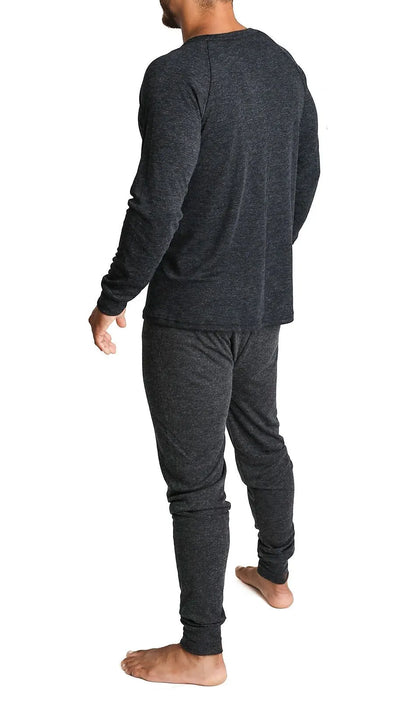 2pcs Set Mens Merino Wool Blend Long Sleeve Thermal Top & Long Johns Pants Underwear - Black - Image 4