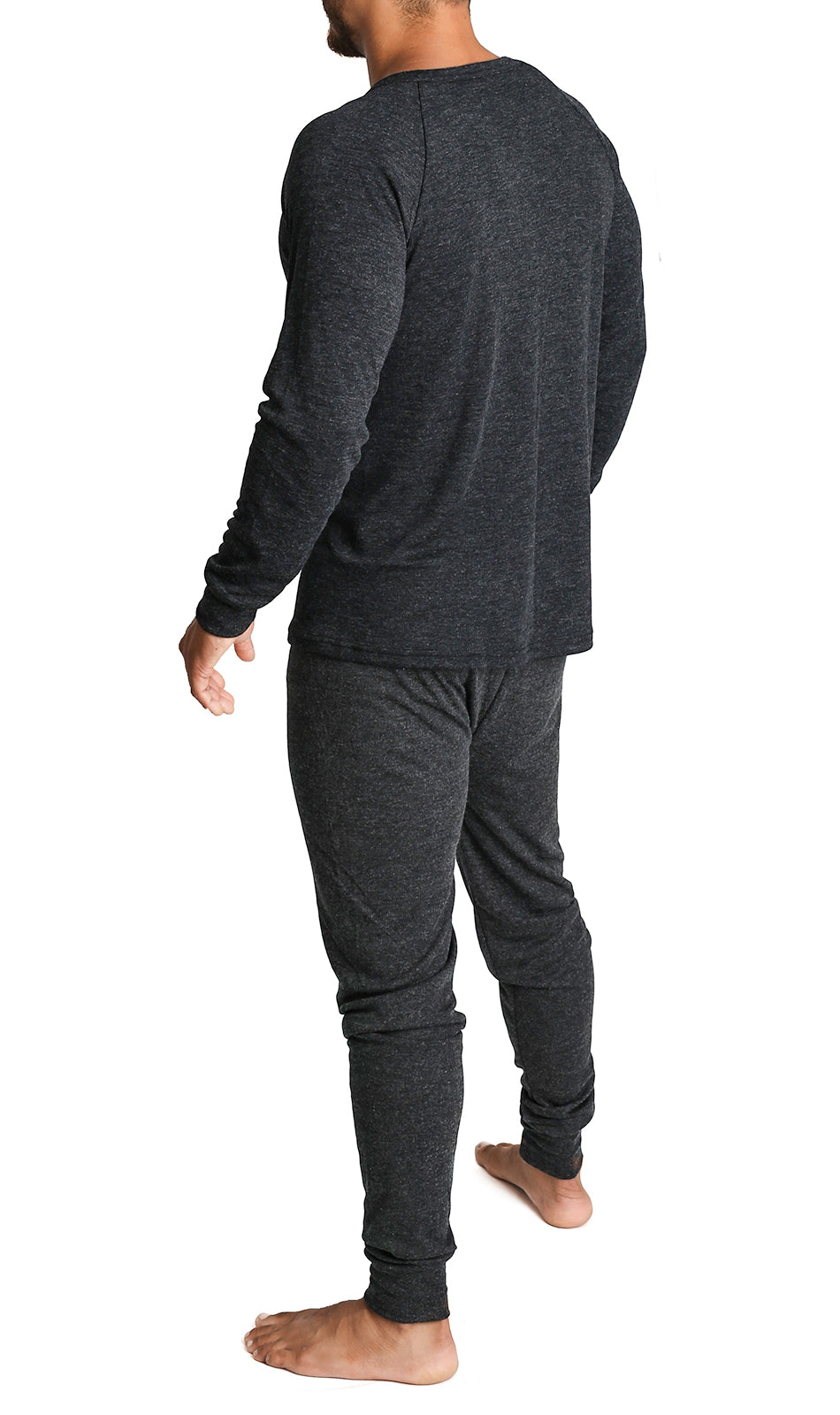 2pcs Set Mens Merino Wool Blend Long Sleeve Thermal Top & Long Johns Pants Underwear - Black - XXL - Image 4