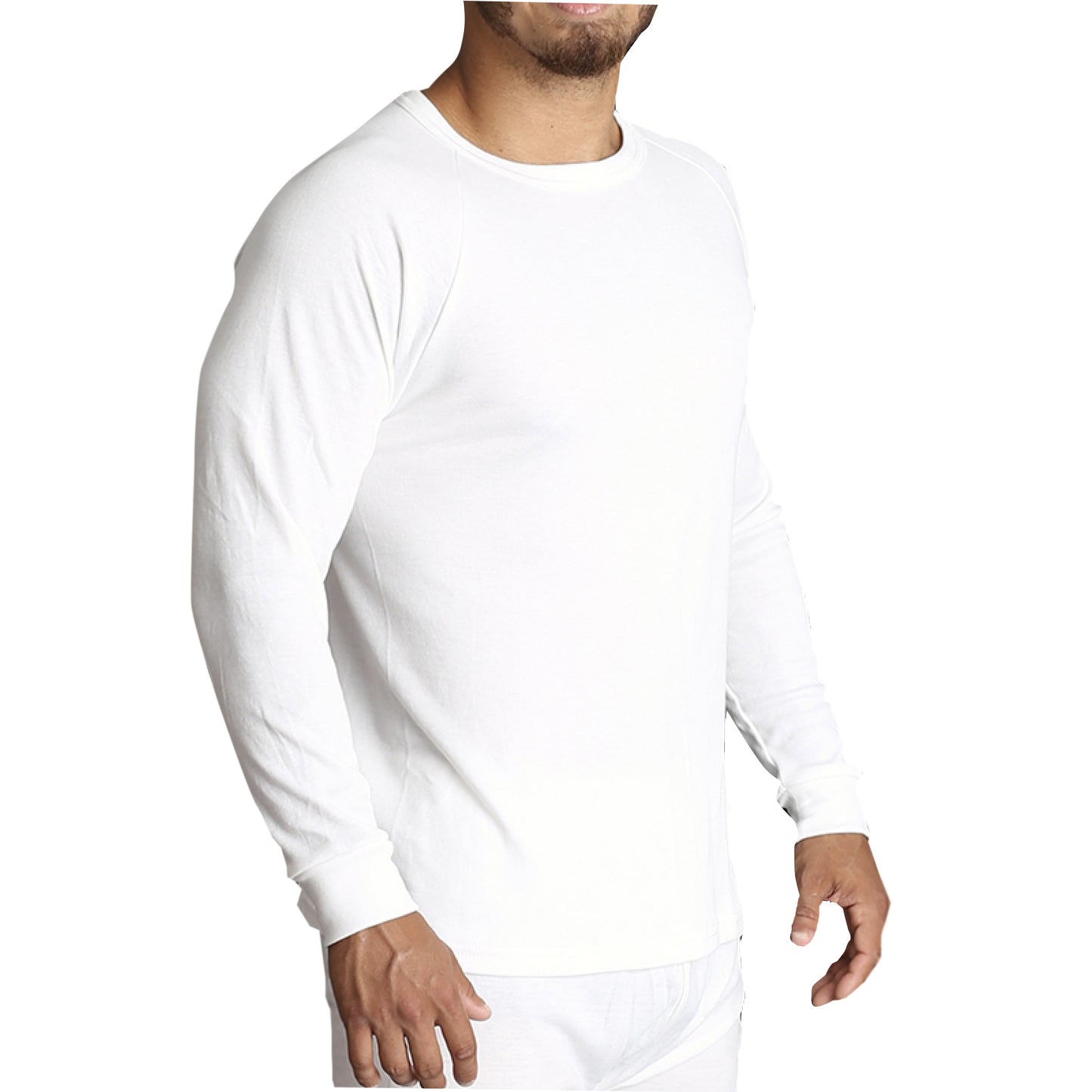 Mens Merino Wool Blend Thermal Top Long Sleeve Base Layer Underwear - Beige - 3XL