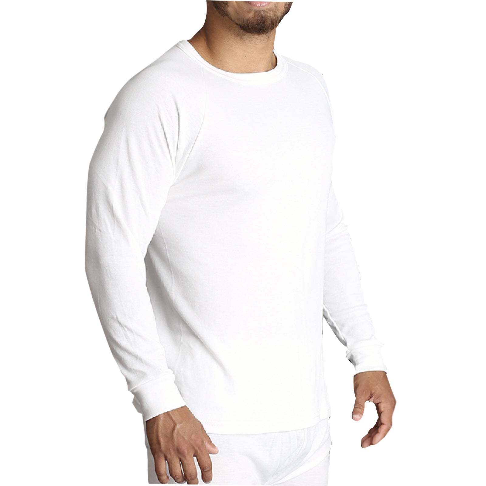 Mens Merino Wool Blend Thermal Top Long Sleeve Base Layer Underwear - Beige - 5XL - Image 2