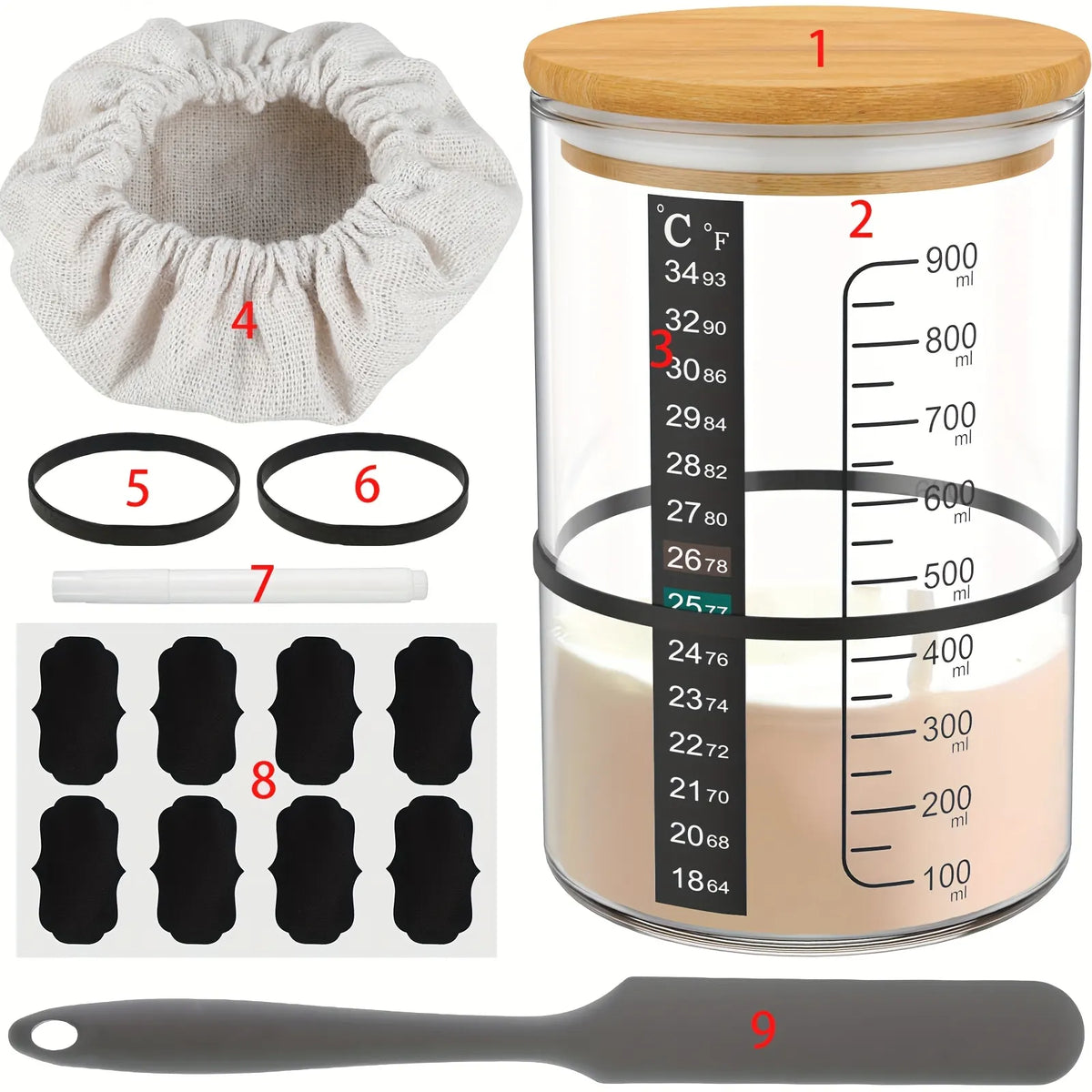 900ml Sourdough Bread Starter Jar Kit Wide Mouth Glass Fermentation Container - Image 3