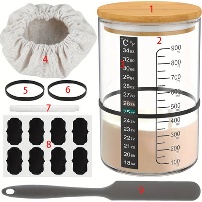 900ml Sourdough Bread Starter Jar Kit Wide Mouth Glass Fermentation Container - Image 3