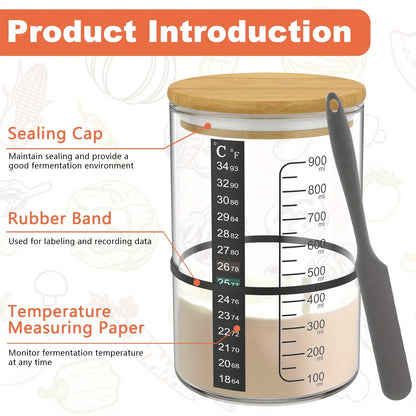 900ml Sourdough Bread Starter Jar Kit Wide Mouth Glass Fermentation Container - Image 4