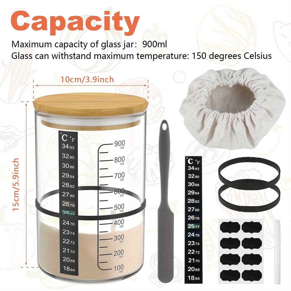 900ml Sourdough Bread Starter Jar Kit Wide Mouth Glass Fermentation Container - Image 7