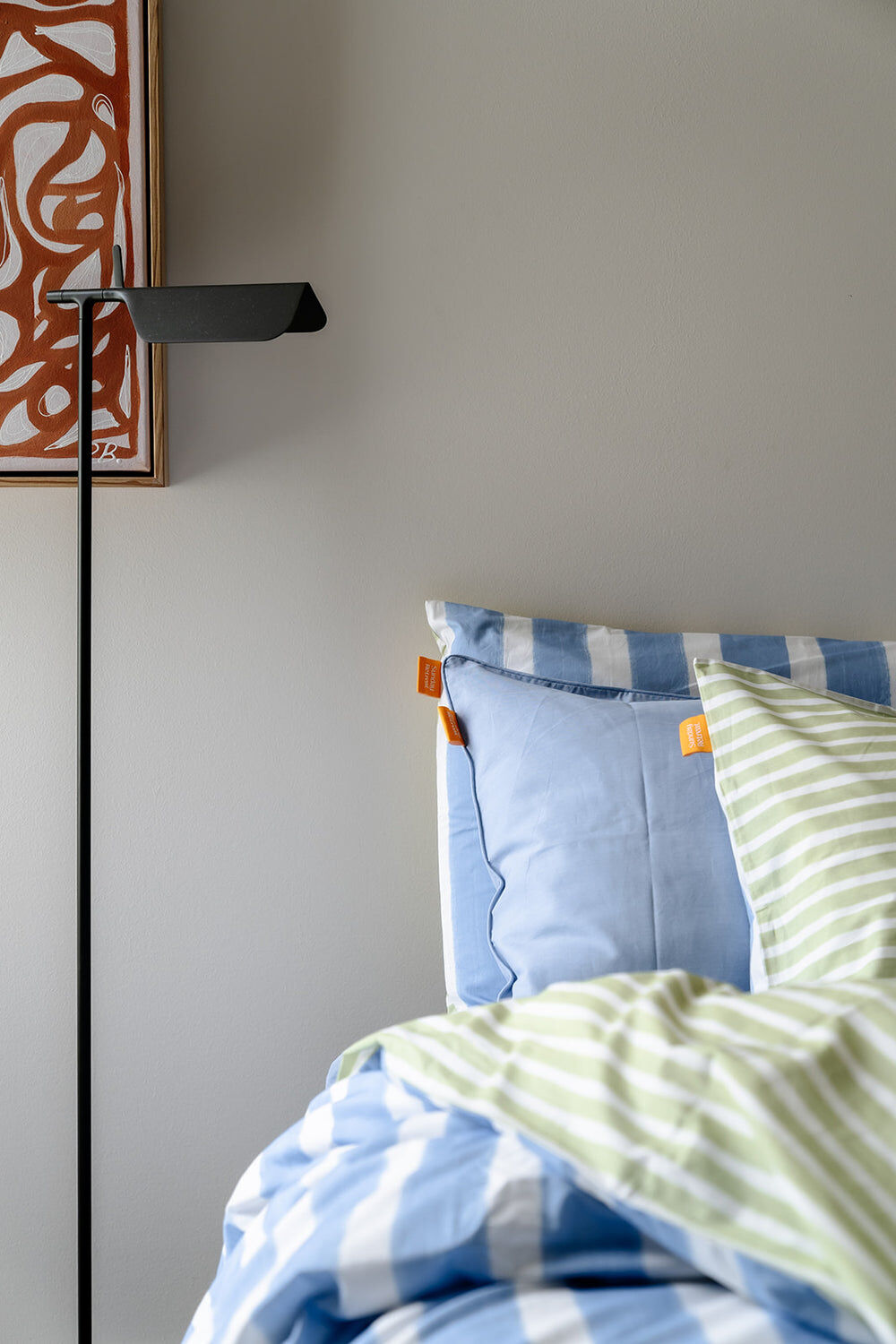 100% Cotton Duvet Quilt Cover Set w/ 2 Pillow Cases in Reversible Blue/Green/White Stripe - King - Image 3
