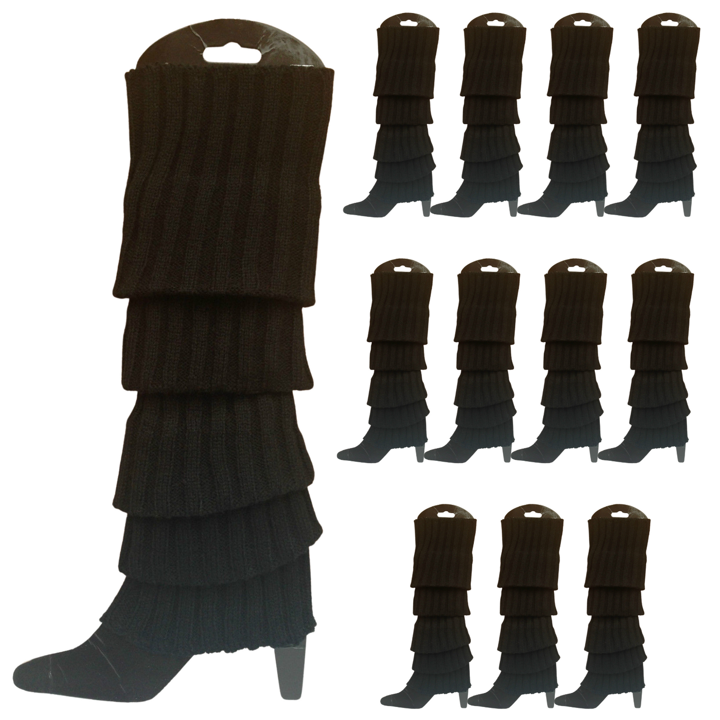 12x LEG WARMERS Knitted Womens Costume Neon Dance Party Knit 80s BULK - Black - Image 2
