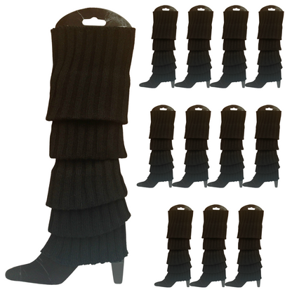 12x LEG WARMERS Knitted Womens Costume Neon Dance Party Knit 80s BULK - Black - Image 2