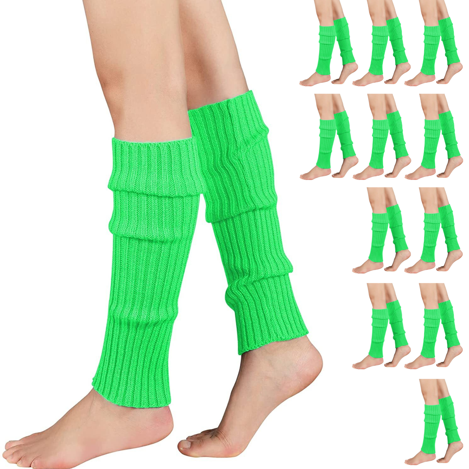 12x LEG WARMERS Knitted Womens Costume Neon Dance Party Knit 80s BULK - Fluro Green - Image 2