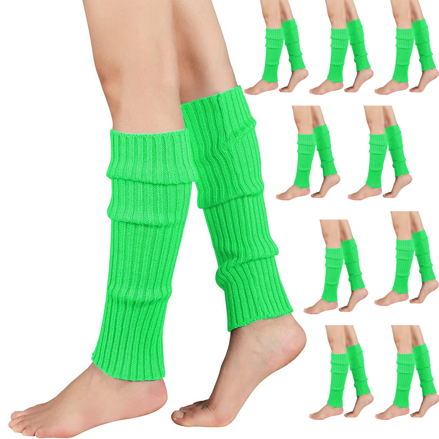 12x LEG WARMERS Knitted Womens Costume Neon Dance Party Knit 80s BULK - Fluro Green - Image 3