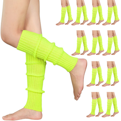 12x LEG WARMERS Knitted Womens Costume Neon Dance Party Knit 80s BULK - Fluro Yellow - Image 2