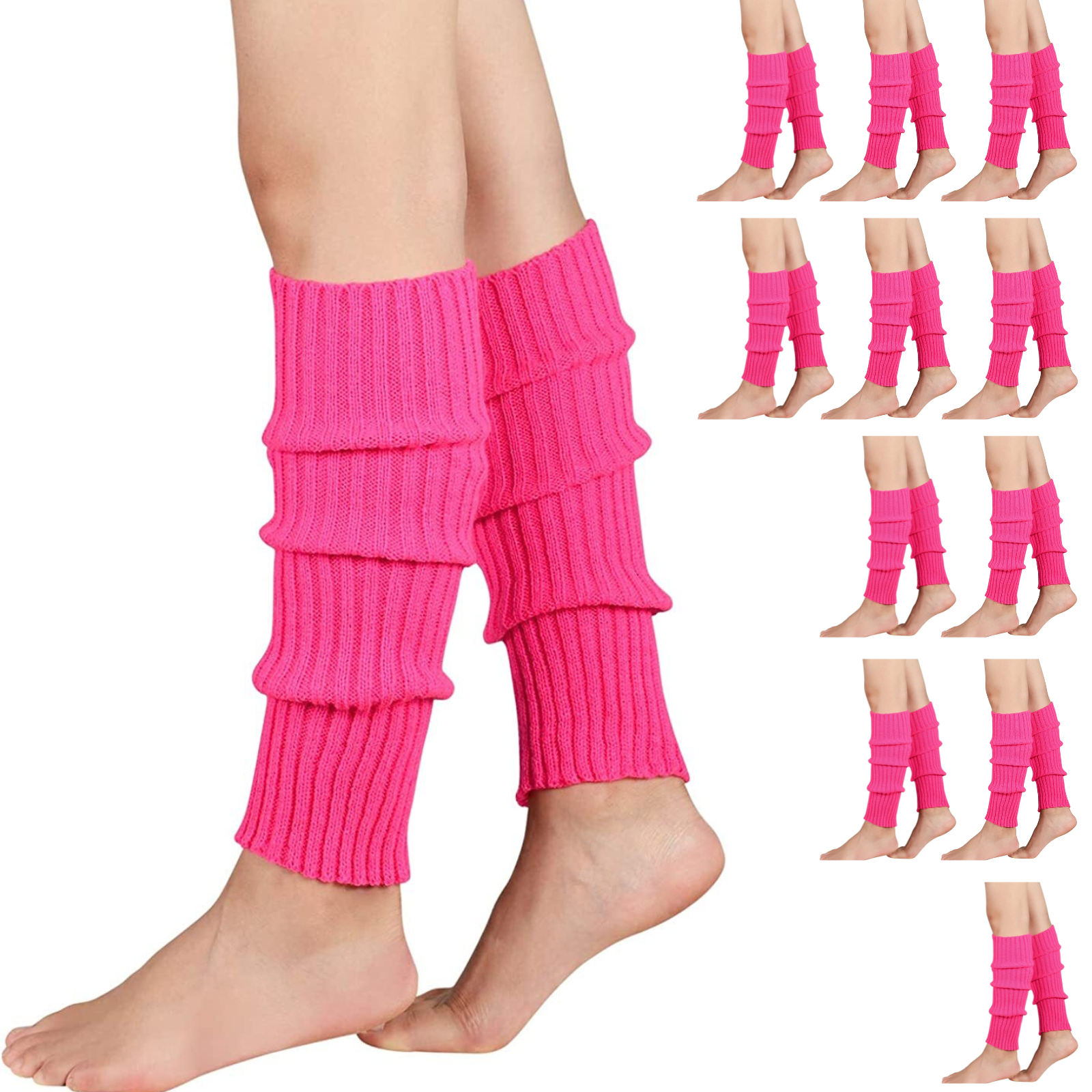 12x LEG WARMERS Knitted Womens Costume Neon Dance Party Knit 80s BULK - Hot Pink - Image 2