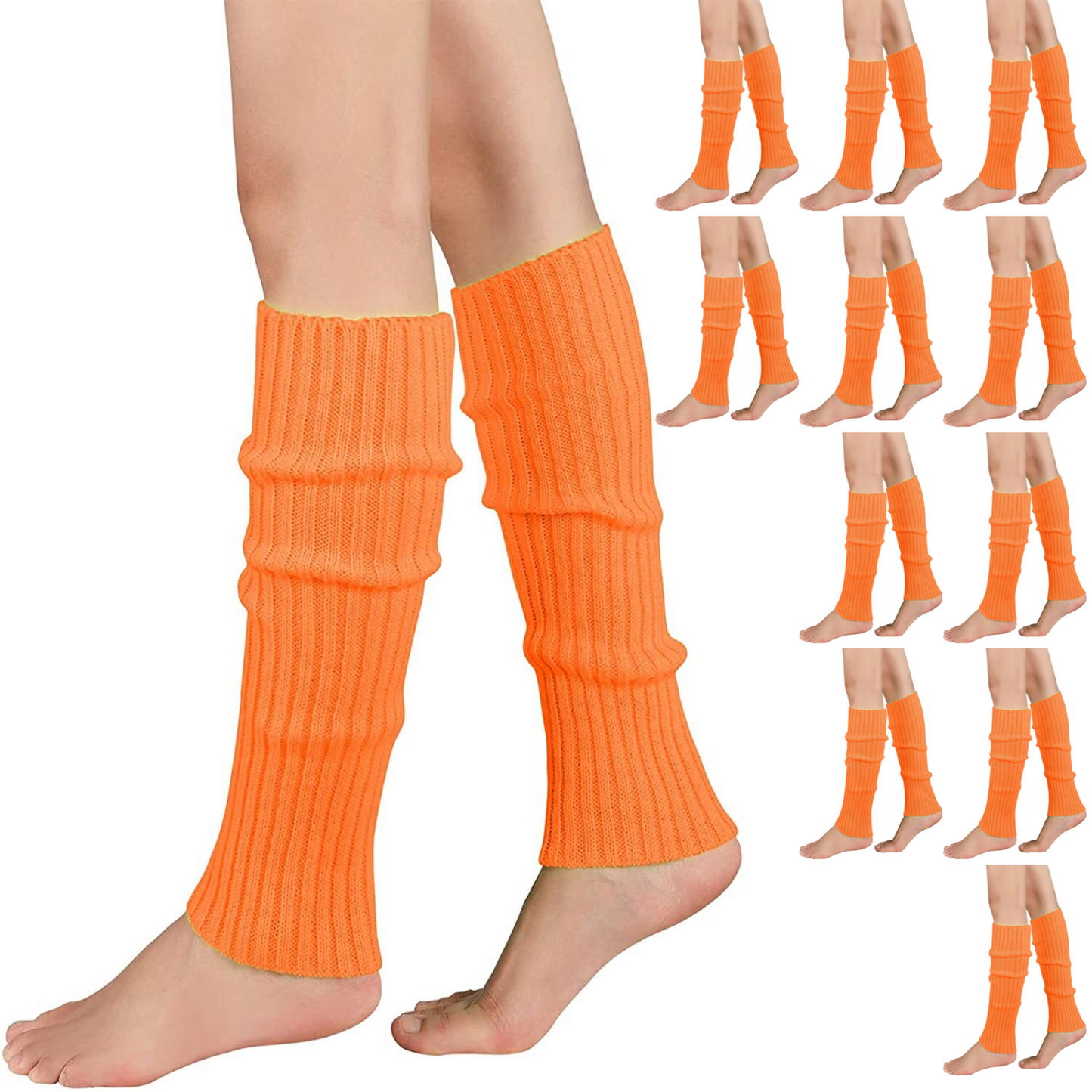 12x LEG WARMERS Knitted Womens Costume Neon Dance Party Knit 80s BULK - Orange - Image 2