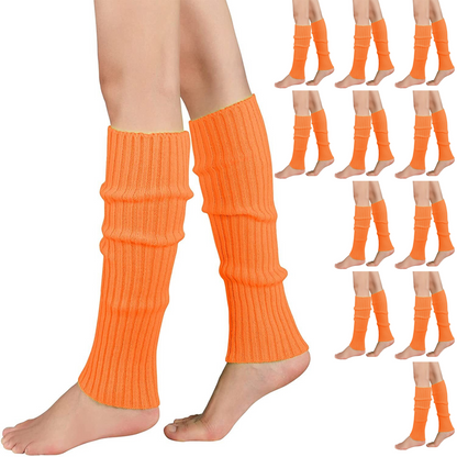 12x LEG WARMERS Knitted Womens Costume Neon Dance Party Knit 80s BULK - Orange - Image 2
