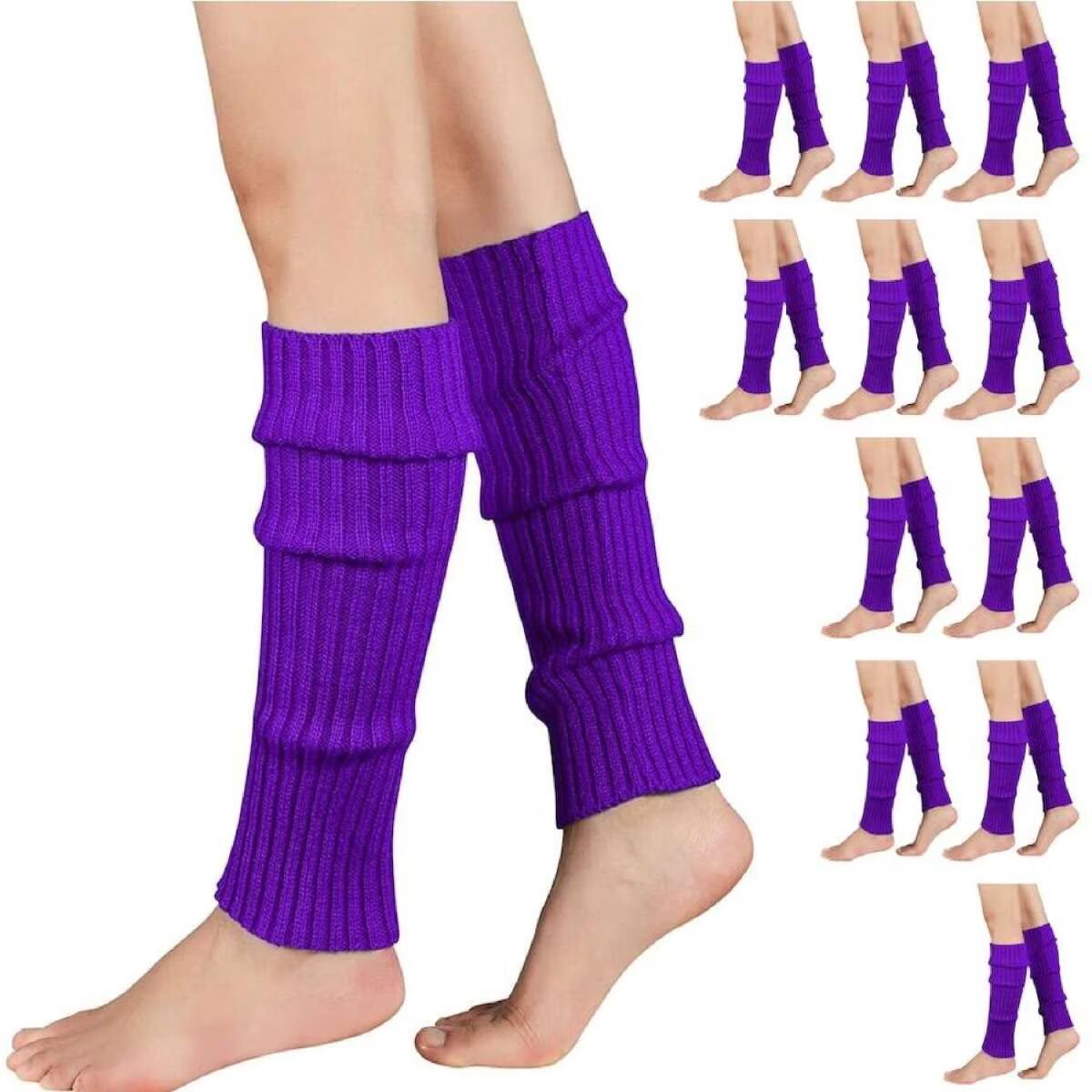 12x LEG WARMERS Knitted Womens Costume Neon Dance Party Knit 80s BULK - Purple - Image 2