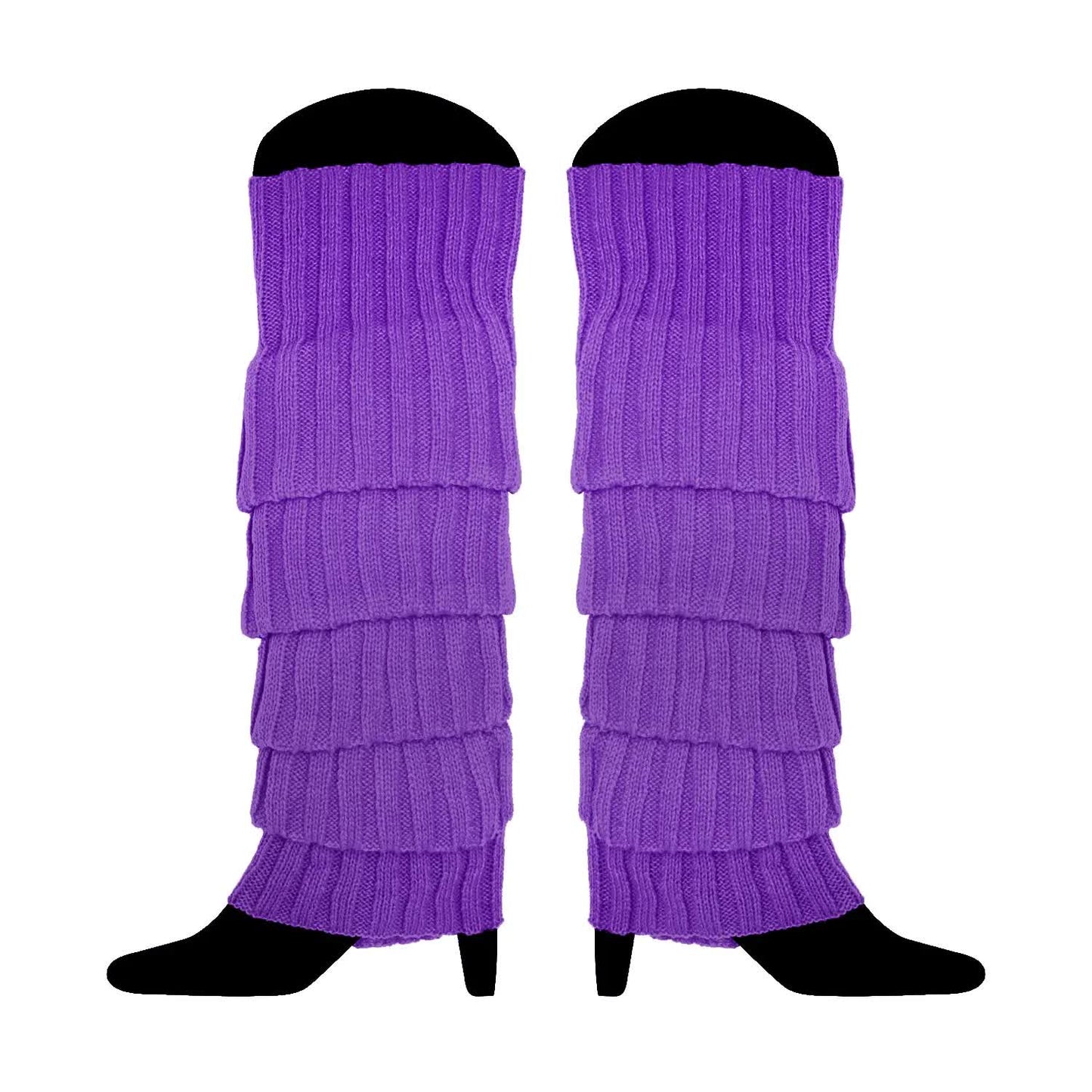 12x LEG WARMERS Knitted Womens Costume Neon Dance Party Knit 80s BULK - Purple - Image 3
