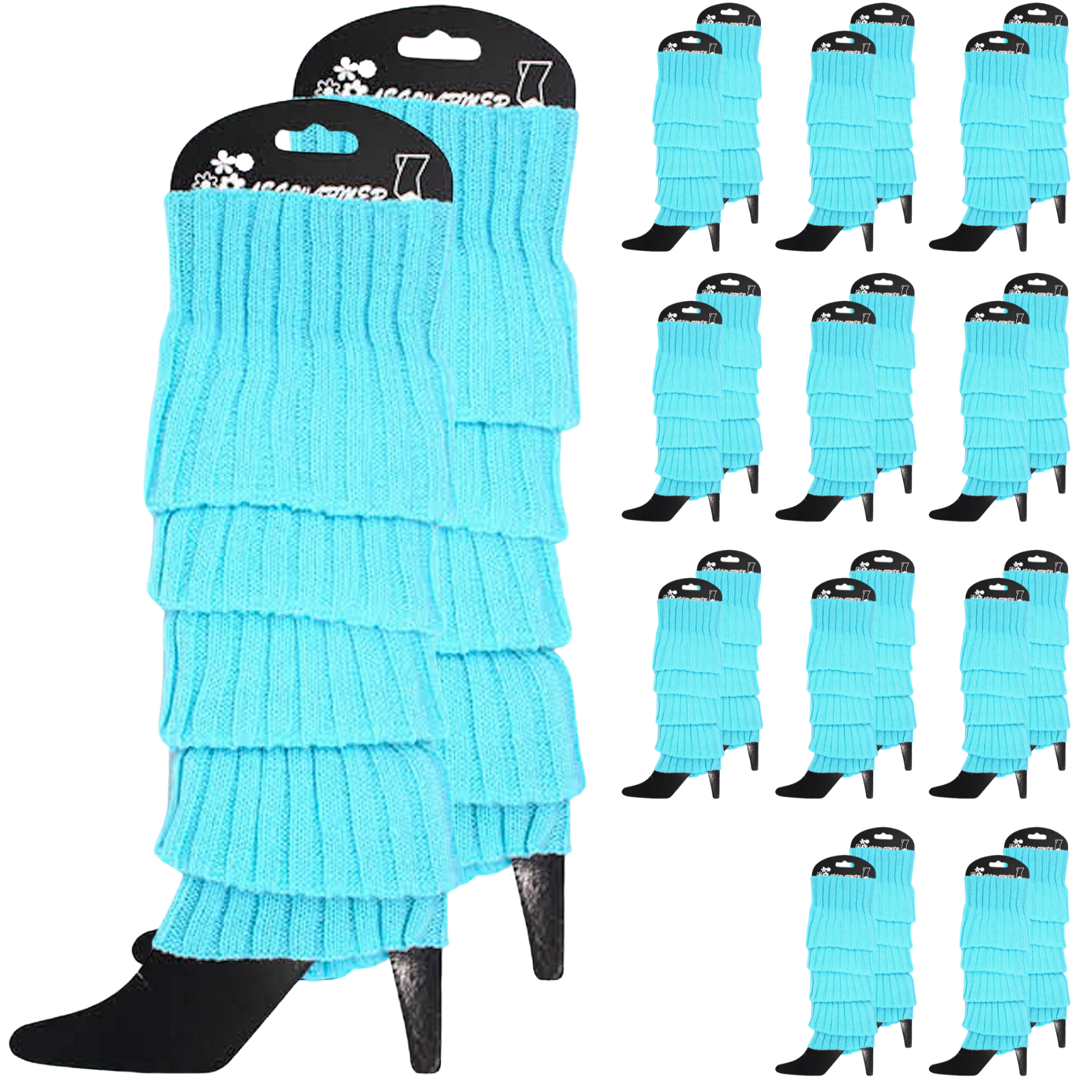 12x LEG WARMERS Knitted Womens Costume Neon Dance Party Knit 80s BULK - Sky Blue - Image 2