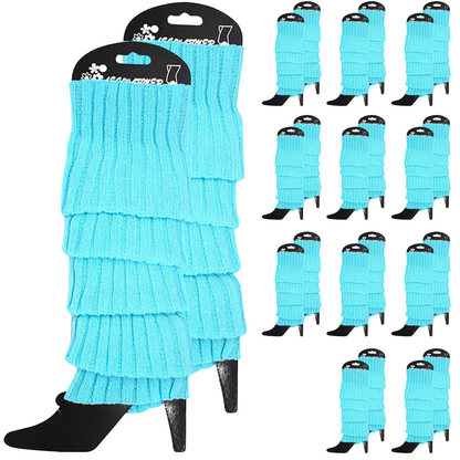 12x LEG WARMERS Knitted Womens Costume Neon Dance Party Knit 80s BULK - Sky Blue - Image 2