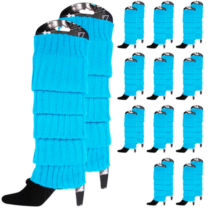 12x LEG WARMERS Knitted Womens Costume Neon Dance Party Knit 80s BULK - Topaz Blue - Image 2